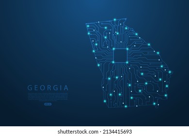 Georgia Map - United States of America Map vector with Abstract futuristic circuit board. High-tech technology mash line and point scales on dark background - Vector illustration ep 10