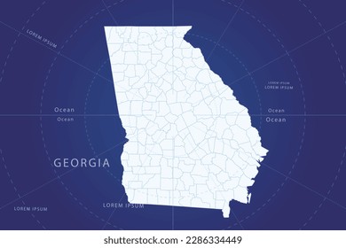 Georgia Map - United States of America Map vector template with High detailed and white color including circle line on blue background for design, infographic, website - Vector illustration eps 10