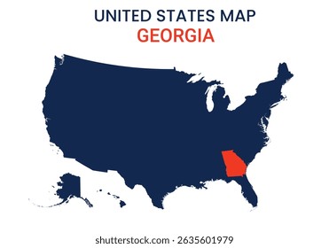 Mapa da Geórgia do estado dos EUA. Ilustração do vetor do mapa da Geórgia. Mapa do vetor da Geórgia sobre fundo branco.