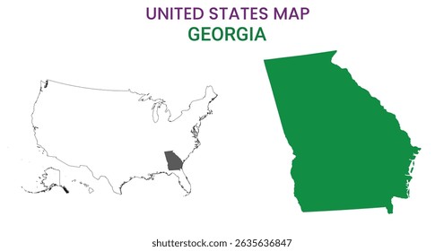 Mapa da Geórgia do estado dos EUA. Ilustração do vetor do mapa da Geórgia. Mapa do vetor da Geórgia sobre fundo branco.