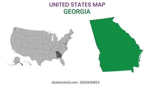 Mapa da Geórgia do estado dos EUA. Ilustração do vetor do mapa da Geórgia. Mapa do vetor da Geórgia sobre fundo branco.