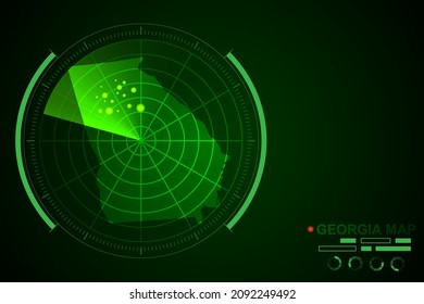 Georgia Map - USA, United States of America Map vector template with futuristic circle radar style HUD, GUI, UI interface isolated on dark green background for design - Vector illustration eps 10