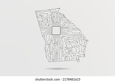 Georgia Map - USA, United States of America Map Vector with futuristic circuit board Illustration or High-tech technology mash line and point scales on white background - Vector illustration ep 10