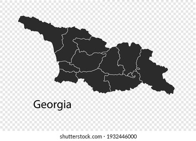 Georgia map vector, black color. isolated on transparent background