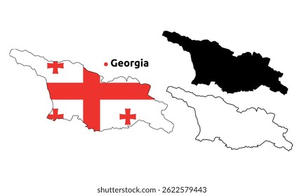 Georgia Map Vector - Country Outline, Flag Inside Map, Blank and Silhouette Version