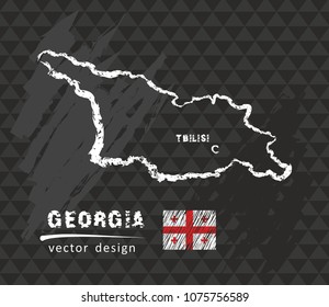 Georgia map, vector pen drawing on black background