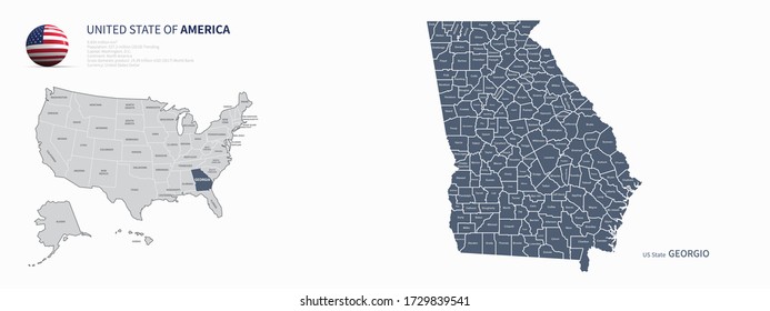 georgia map. vector map of georgia, U.S. states. 