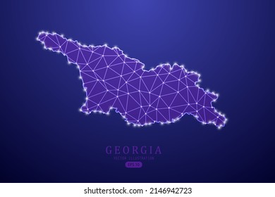 Georgia Map - World Map International vector template with purple mash line, point scales, and polygon style isolated on purple technology background - Vector illustration eps 10