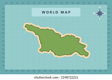 Mapa de Georgia - Mapa Mundial Plantilla vectorial Internacional Alto detallado con color verde y crema aislado en fondo azul incluyendo icono de la rosa de la brújula - Ilustración vectorial eps 10