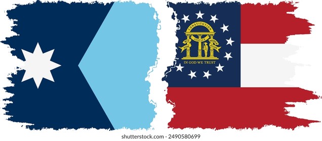 Georgia and Minnesota states grunge brush flags connection, vector