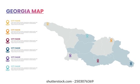 Georgia Modern Map Infografik Vorlage, Detaillierte Infografik Karte von Georgia Beliebte Stadt