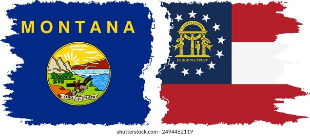 Georgia and Montana states grunge brush flags connection, vector