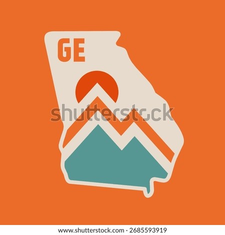 Georgia Mountain Symbol in Simple Line and Retro Design 