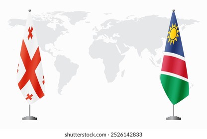 Georgia and Namibia flags for official meeting against background of world map.