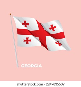 Georgia national flag waving at the flagpole. Vector 3D