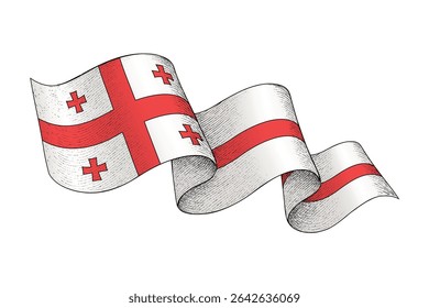 Georgia national flag waving ribbon shape with engraved vintage texture
