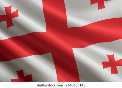 Georgia national flag waving in the wind, realistic detailed silk texture