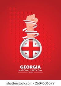 Georgia National Unity Day 9 April hand with flag ribbon vector poster
