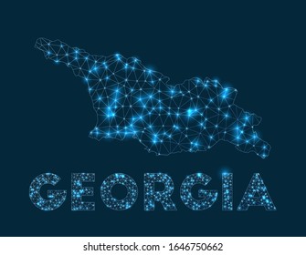 Mapa de red de Georgia. Mapa geométrico abstracto del país. Conexión a Internet y diseño de telecomunicaciones. Magnífica ilustración vectorial.