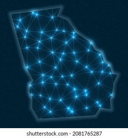 Georgia network map. Abstract geometric map of the US state. Digital connections and telecommunication design. Glowing internet network. Cool vector illustration.