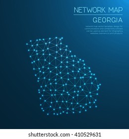 Georgia network map. Abstract polygonal Georgia network map design with glowing dots and lines. Map of Georgia networks. Vector illustration.