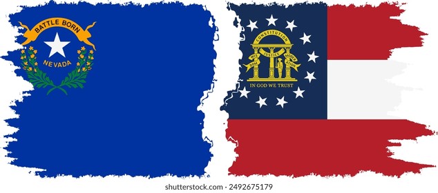 Georgia and Nevada states grunge brush flags connection, vector