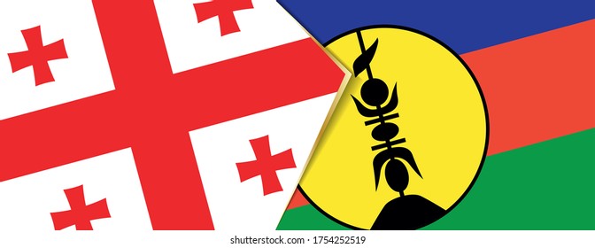 Georgia and New Caledonia flags, two vector flags symbol of relationship or confrontation.