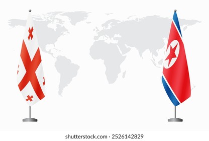 Bandeiras da Geórgia e da Coreia do Norte para reunião oficial em segundo plano do mapa do mundo.