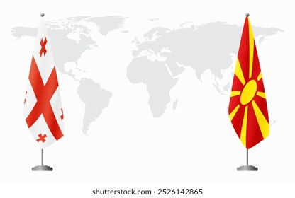 Banderas de Georgia y Macedonia del Norte para reunión oficial con antecedentes del mapa mundial.