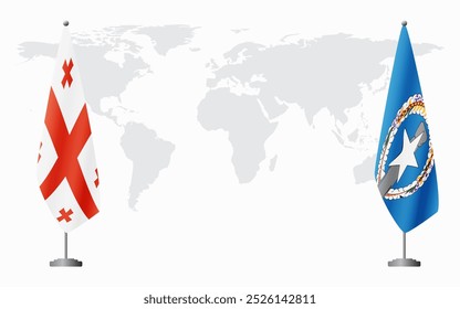 Georgia and Northern Mariana Islands flags for official meeting against background of world map.