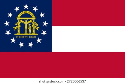 Bandeira oficial da Geórgia. Parte dos Estados Unidos. Design limpo para impressão, Web ou uso educacional. Ilustração vetorial.