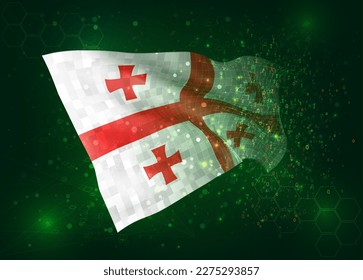 Georgia, on vector 3d flag on green background with polygons and data numbers