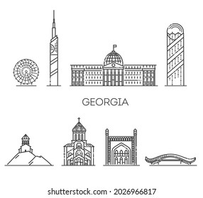 Georgia, outline city vector illustration, symbol, travel sights, landmarks