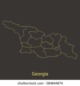 Georgia outline,stroke of map with administrative division. Vector illustration