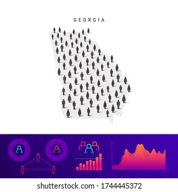 Georgia people map. Detailed vector silhouette. Mixed crowd of men and women icons. Population infographic elements. Vector illustration isolated on white.