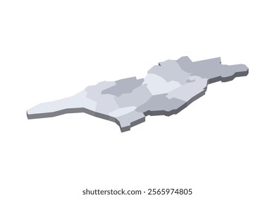 Georgia political map of administrative divisions - regions and autonomous republics of Abkhasia and Adjara. 3D isometric blank vector map in shades of grey.