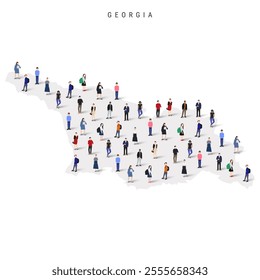 Georgia population map. Large group of realistic a diverse crowd of people figures in a shape of Georgian map. Flat vector illustration isolated on white.