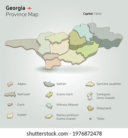 Georgia Province Map Vector 3D  Illustration. Province Boards And Capital Multi-level Map With Legend. 