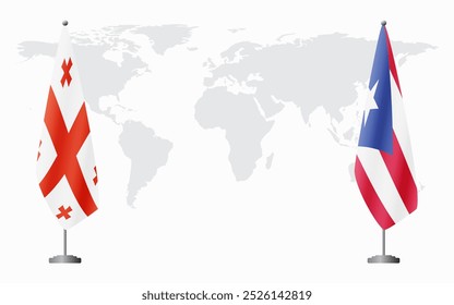 Banderas de Georgia y Puerto Rico para reunión oficial con antecedentes del mapa mundial.