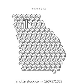 Georgia real estate property map. Icons of houses in the shape of a map of Georgia. Creative concept for a real estate agency. Vector illustration.