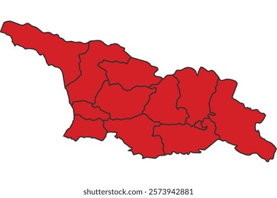 Georgia red map with border of regions outline vector