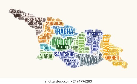 Georgia regions word cloud. Country logo design. Regions typography style vector image. Georgia colored text cloud. Trending vector illustration.