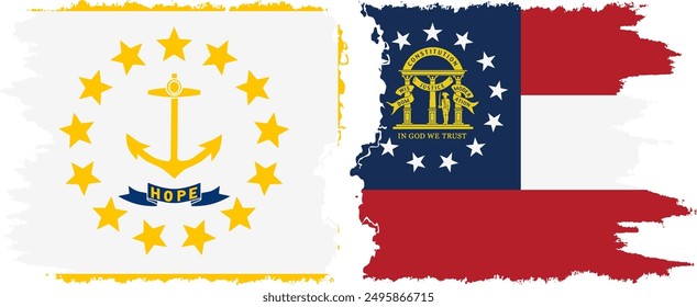 Georgia and Rhode Island states grunge brush flags connection, vector