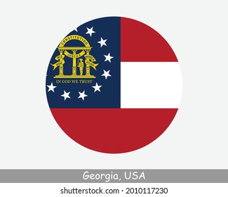 Georgia Round Circle Flag. GA USA State Circular Button Banner Icon. Georgia United States of America State Flag. Peach State EPS Vector svg