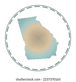 Georgia round logo. Digital style shape of Georgia in dotted circle with US state name. Tech icon of the US state with graduated dots. Captivating vector illustration.