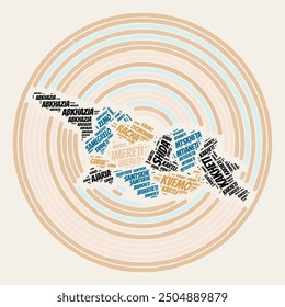 Afiche de Georgia Round. Imagen de estilo tipográfico de Country. Regiones de nubes de palabras de Georgia. Diseño de Imagen de Antiguas con textura de rasguño.