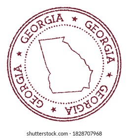 Georgia round rubber stamp with US state map. Vintage red passport stamp with circular text and stars, vector illustration.