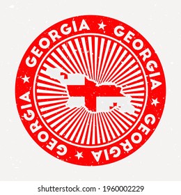 Georgia round stamp. Logo of country with flag. Vintage badge with circular text and stars, vector illustration.