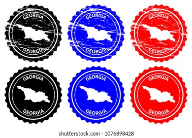 Georgia - rubber stamp - vector, Georgia map pattern - sticker - black, blue and red