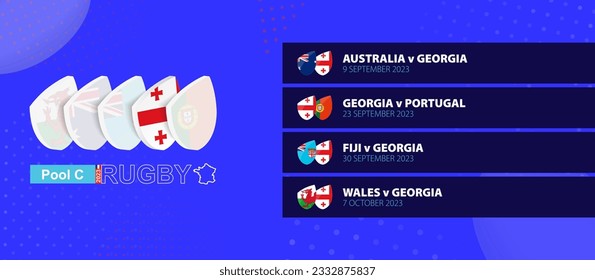 Georgia rugby national team schedule matches in group stage of international rugby competition. Vector set.